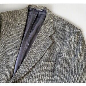 VTG LANDS END Authentic Men’s Harris Tweed Wool Sport Coat 44R Houndstooth Lined
